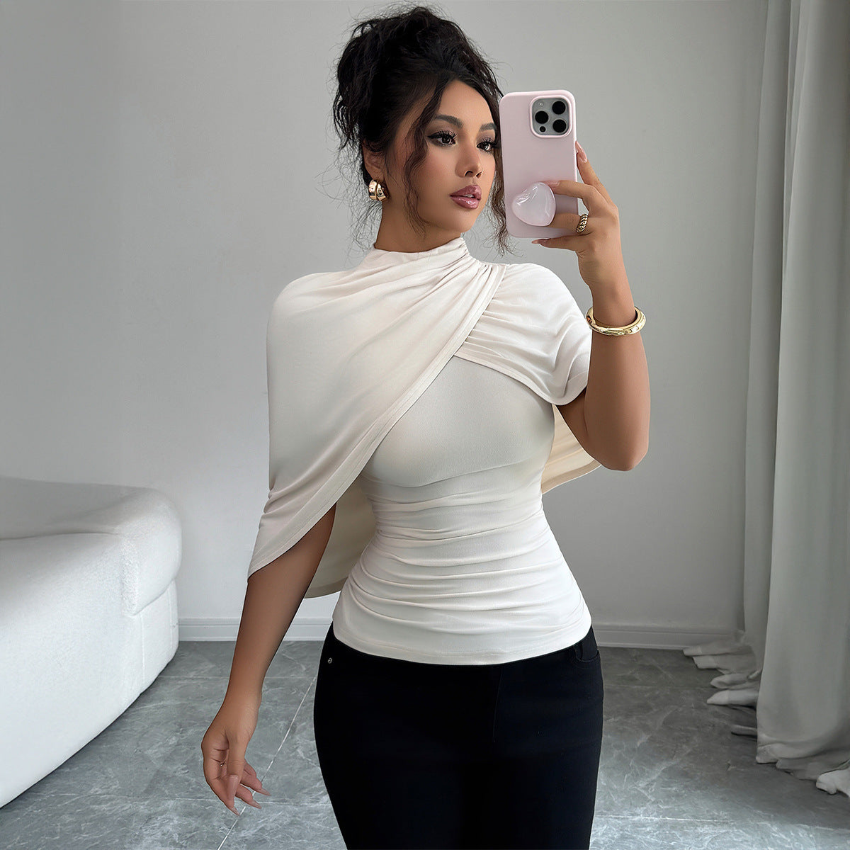 Shawl Short-sleeved fitted shirt