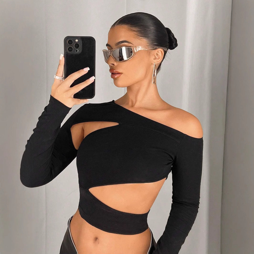 Slim Fit Diagonal Collar Strapless shirt