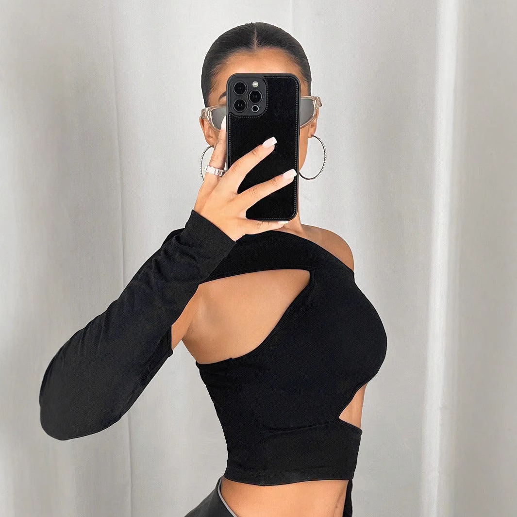 Slim Fit Diagonal Collar Strapless shirt