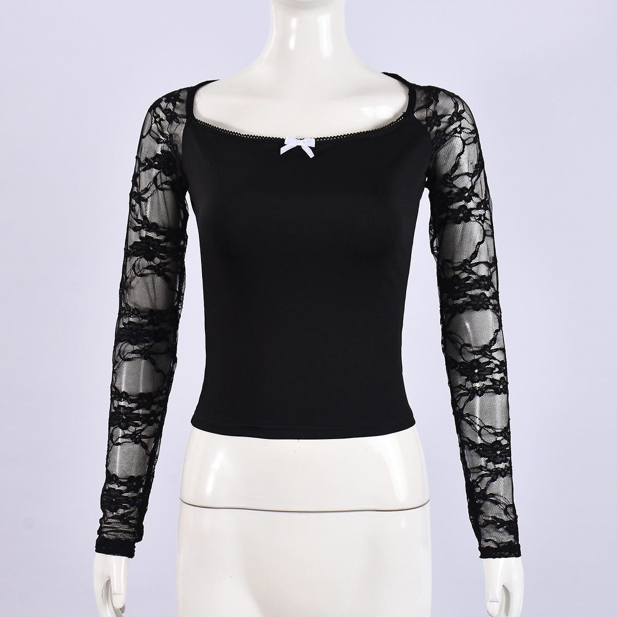 Lace Sleeves Cropped Slim Top