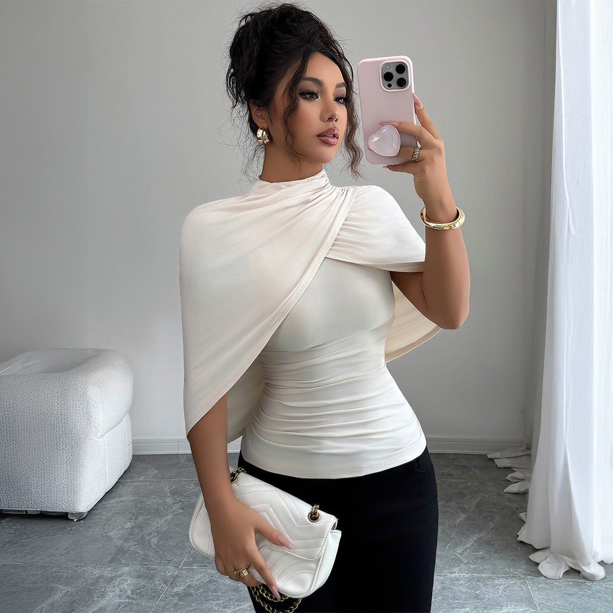 Shawl Short-sleeved fitted shirt